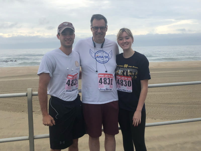 Bill Miller (center) with his son, Liam (left), and daughter, Brigid. Three years after Bill had a defibrillator implanted, it went off nearly two dozen times. (Photo courtesy of Bill Miller)
